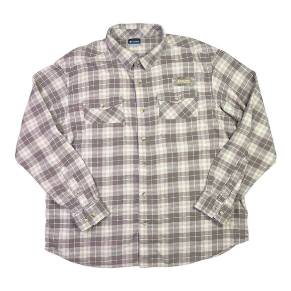 Columbia Men's XL PHG Flannel Shirt Vented Long Sleeve Plaid Taupe - Picture 1 of 12